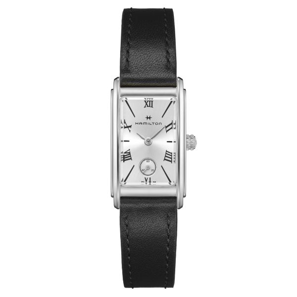 Hamilton American Classic Ardmore quartz watch silver dial black leather strap 18.7 x 27 mm