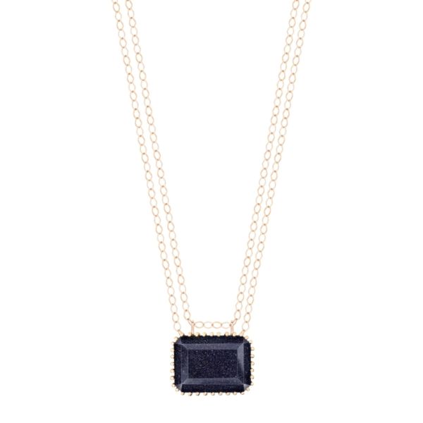 Ginette NY Jumbo Midnight necklace in rose gold and blue sandstone