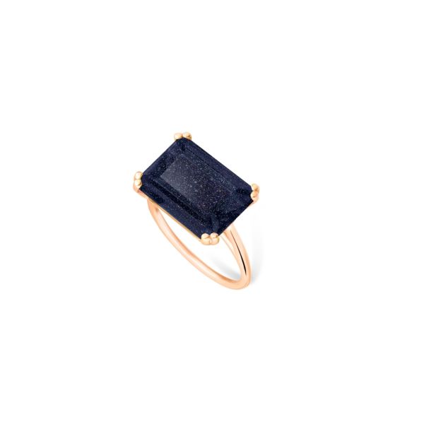 Ginette NY Jumbo Cocktail ring in rose gold and blue sandstone