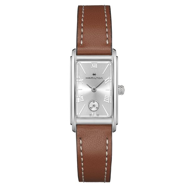 Hamilton American Classic Ardmore quartz watch silver dial brown leather strap 18.7 x 27 mm