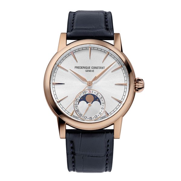 Frédérique Constant Classic Moonphase Date Rose Gold automatic silver dial leather strap 40 mm