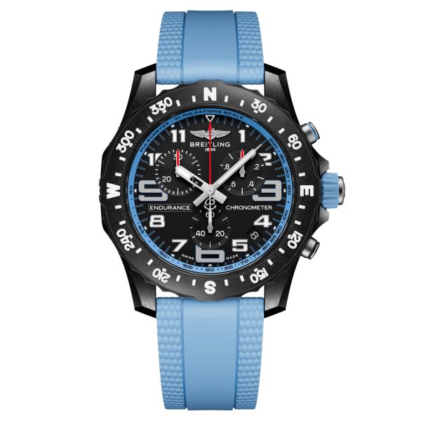 Montre Breitling Professional Endurance Pro quartz cadran noir bracelet caoutchouc bleu clair 44 mm X82310281B1S2