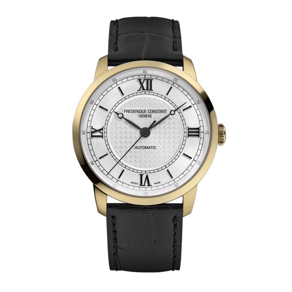 Montre Frédérique Constant Classics Première Automatique PVD or jaune cadran argenté bracelet cuir 38,5 mm