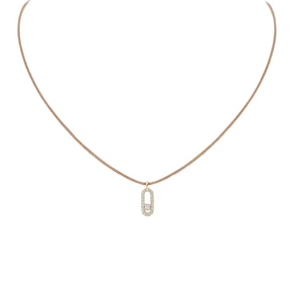 Messika Care(s) Cordon beige women's necklace Paved in yellow gold and diamonds