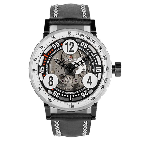 B.R.M GT6 automatic watch skeleton dial leather strap 44 mm