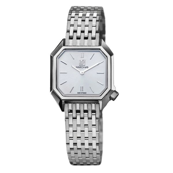 Montre March LA.B Lady Mansart Electrique White quartz bracelet acier 9 maillons