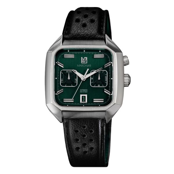 Montre March LA.B AM2 Calendar Grall automatique cadran vert bracelet buffle perforé noir 41 mm