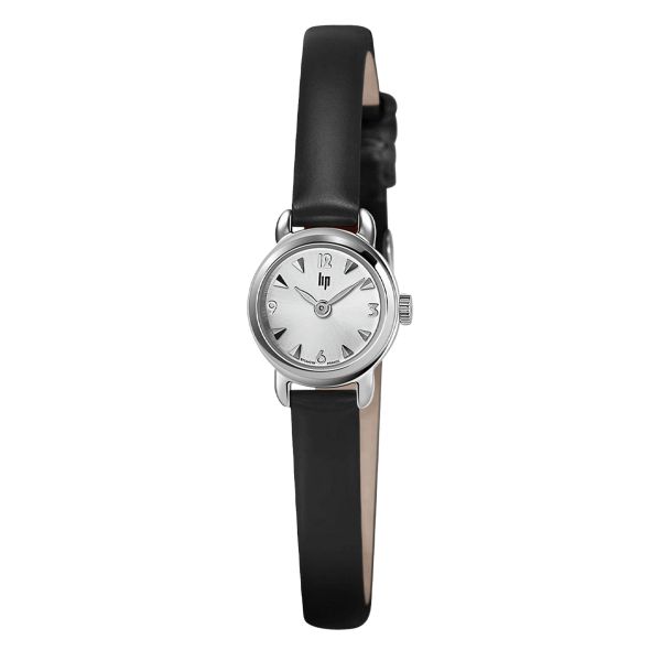 Lip Henriette quartz silver dial black leather strap 18,5 mm