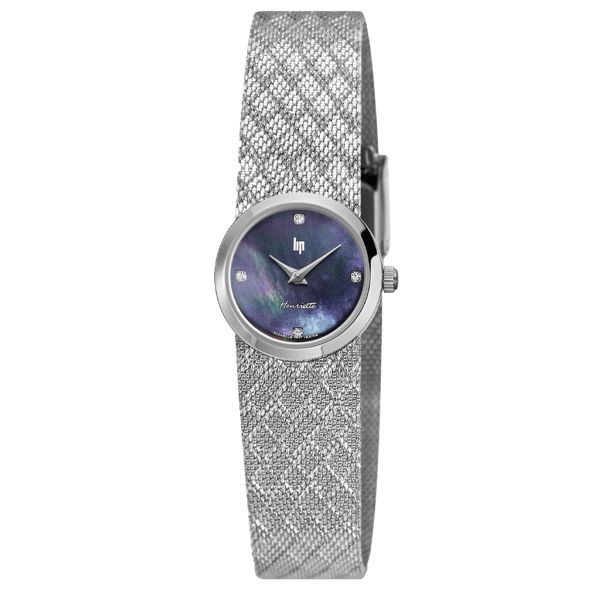 Montre Lip Henriette quartz cadran nacre bleue bracelet mailles polonaises 22 mm