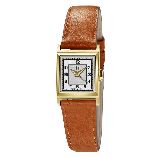 Lip Churchill C18 Gold quartz silver dial brown leather strap 21 x 21 mm