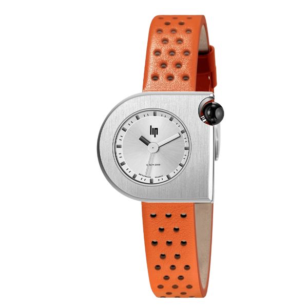 Lip Mach 2000 Mini Moon quartz silver dial orange leather strap 30 x 28 mm