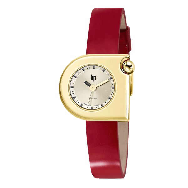 Lip Mach 2000 Mini Moon quartz silver dial red leather strap 30 x 28 mm