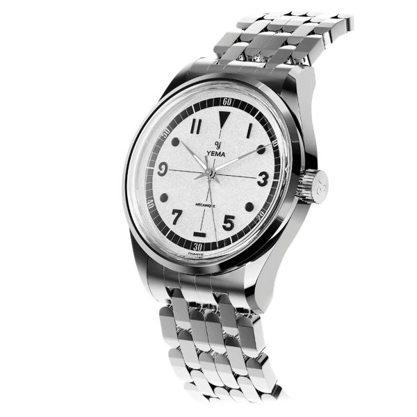 Montre Yema Urban Field mécanique cadran blanc bracelet acier 37,5 mm YFLD23-37-BMS