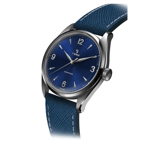 Montre Yema Urban Classic automatique cadran bleu nuit bracelet cuir bleu 37,5 mm YUBC24-37-GG64