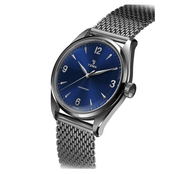 Montre Yema Urban Classic automatique cadran bleu nuit bracelet acier maille milanaise 37,5 mm YUBC24-37-GM