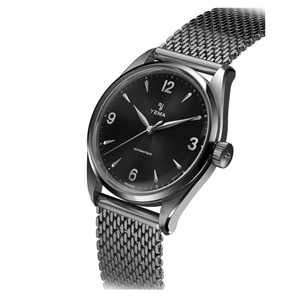 Montre Yema Urban Classic automatique cadran noir bracelet acier maille milanaise 37,5 mm YUBC24-37-AM