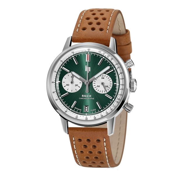 Lip Rallye Chrono mecaquartz green dial leather strap 39 mm