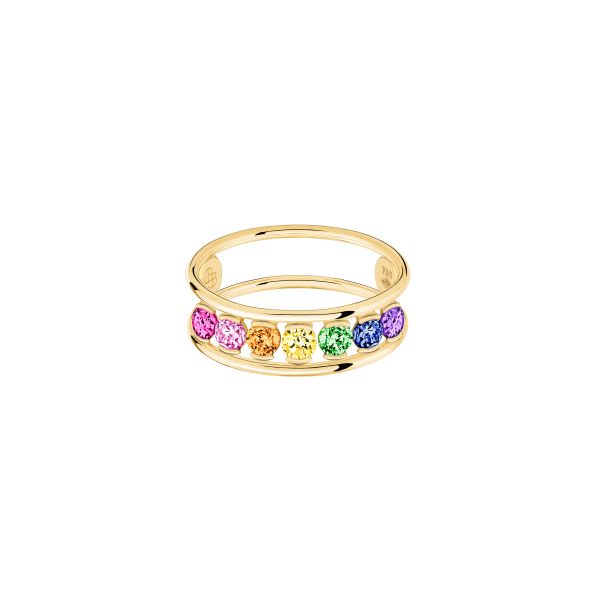 La Brune et La Blonde Hula Hoop ring in yellow gold and 0.15 carat emerald