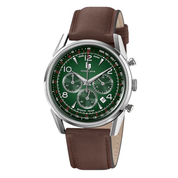 Lip Himalaya Chronograph quartz green dial leather strap 40 mm