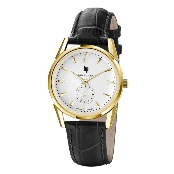 Lip Himalaya gilded quartz silver dial black leather strap 35 mm