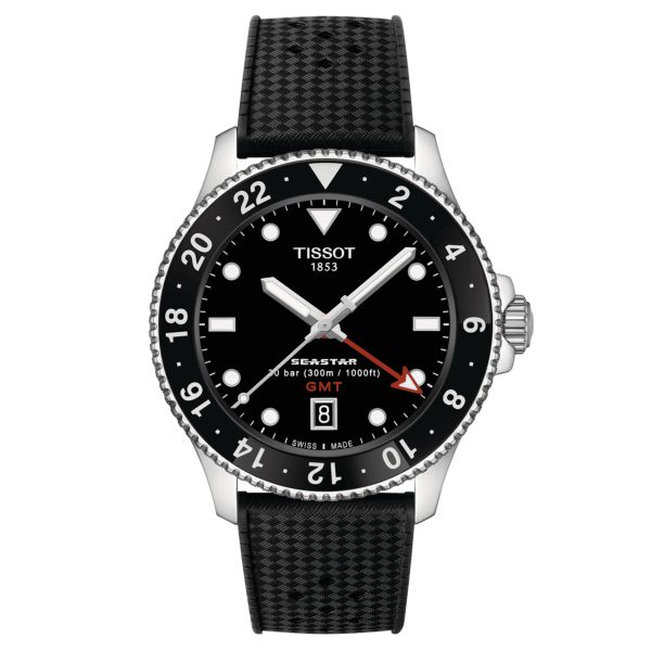 Montre Tissot Seastar 1000 GMT quartz lunette noire cadran noir bracelet caoutchouc noir 40 mm T120.852.17.051.00