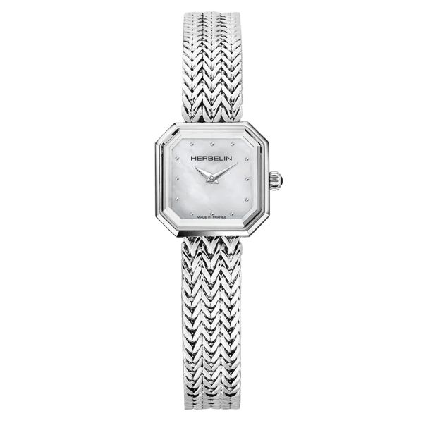 Michel Herbelin Octogone quartz watch mother-of-pearl dial diamond index stainless steel bracelet 22,2 mm