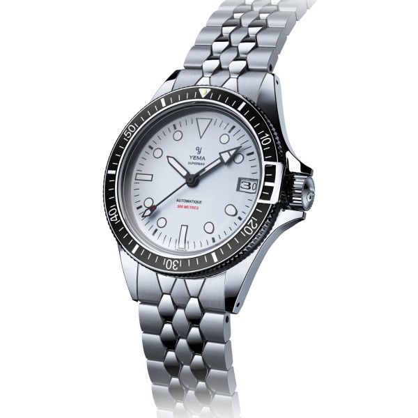 Montre Yema Superman 500 Dato automatique cadran blanc bracelet acier "Scales" 39 mm