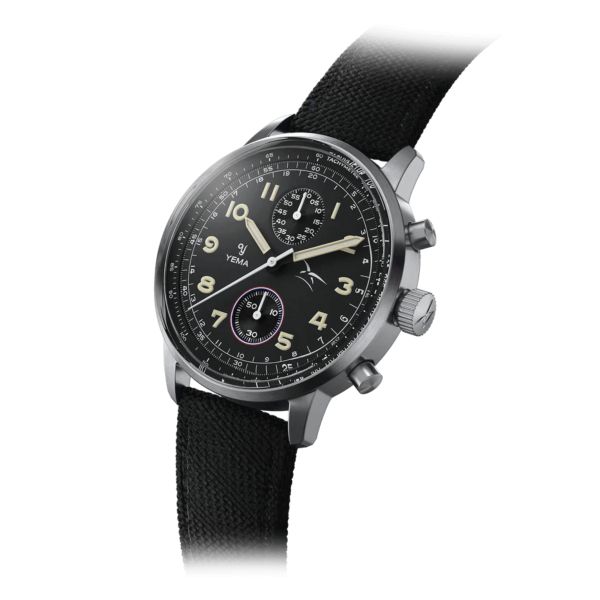 Yema Flygraf Bi-Compax AAE Meca-Quartz black dial black fabric strap 40 mm