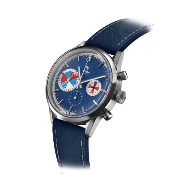 Montre Yema Yachtingraf Croisière Meca-Quartz cadran bleu bracelet cuir bleu 38,5 mm