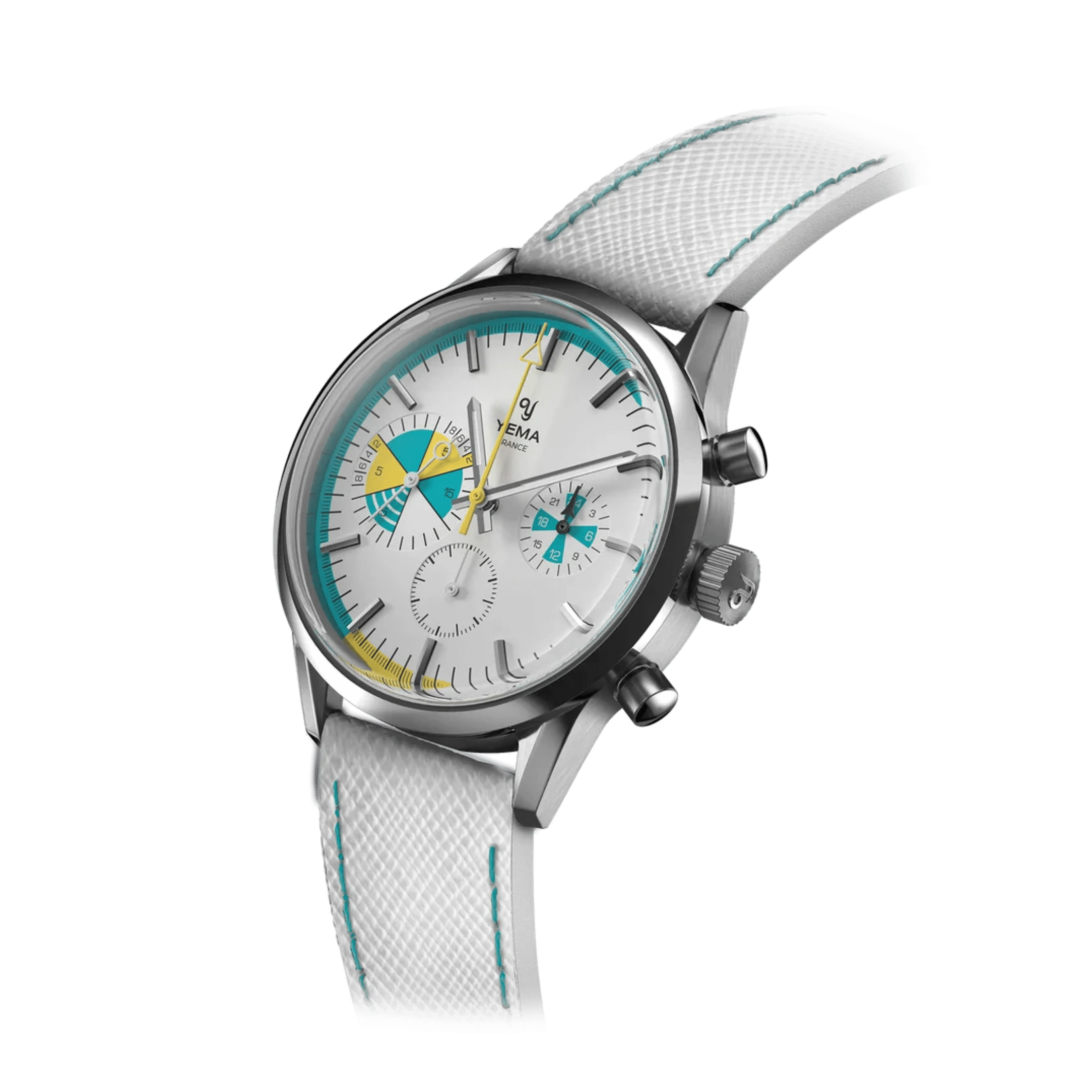 Yema Yachtingraf Croisière Meca-Quartz white dial white leather strap 38,5 mm