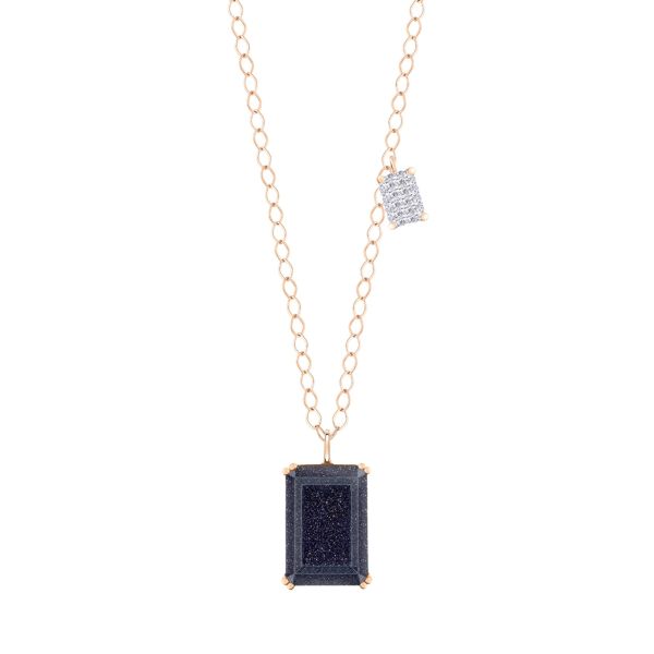 Collier Ginette NY Duo Midnight en or rose, blue sandstone et diamants