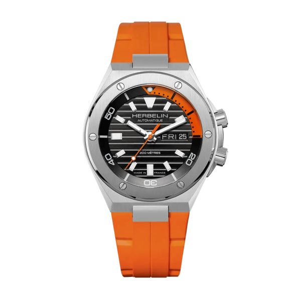 Herbelin Cap Camarat Diver Automatic black dial orange FKM rubber strap 42 mm