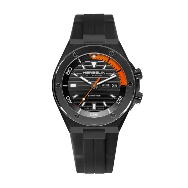 Montre Herbelin Cap Camarat Diver Automatique DLC noir cadran noir bracelet caoutchouc FKM noir 42 mm