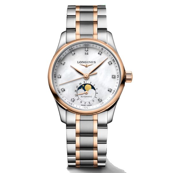 Longines Master Collection automatic watch with diamond markers silver dial steel and pink gold bracelet 38.5 mm