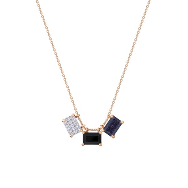 Collier Ginette NY 3 mini Midnight en or rose, onyx, blue sandstone et diamants