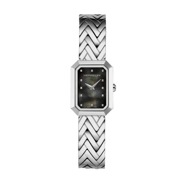 Herbelin Octogône Rectangle quartz black mother-of-pearl dial steel bracelet 20,40 x 26,40 mm