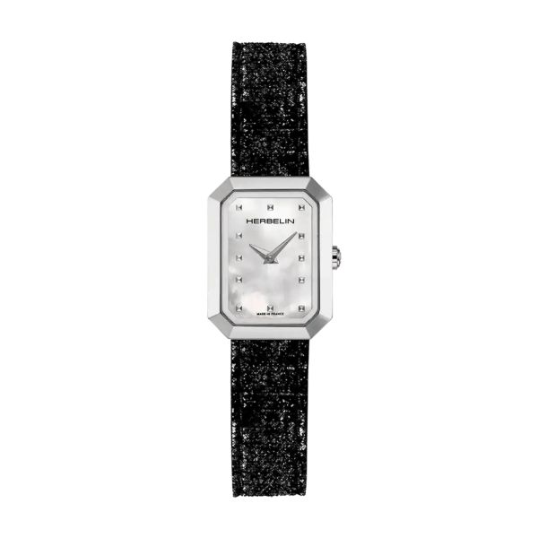 Herbelin Octogône Rectangle quartz white mother-of-pearl dial leather strap 20,40 x 26,40 mm