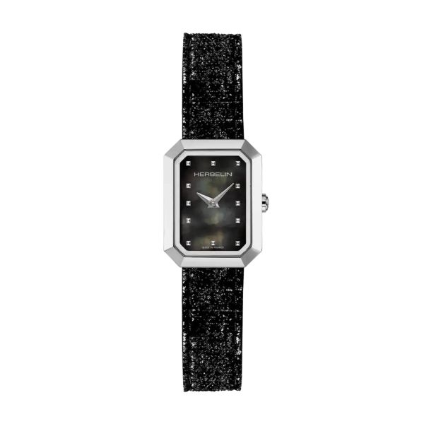 Herbelin Octogône Rectangle quartz black mother-of-pearl dial leather strap 20,40 x 26,40 mm