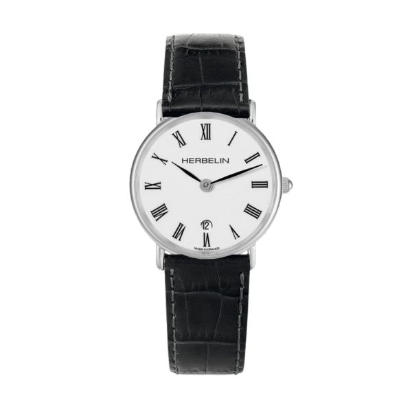 Herbelin Classique quartz white dial black leather strap 26 mm