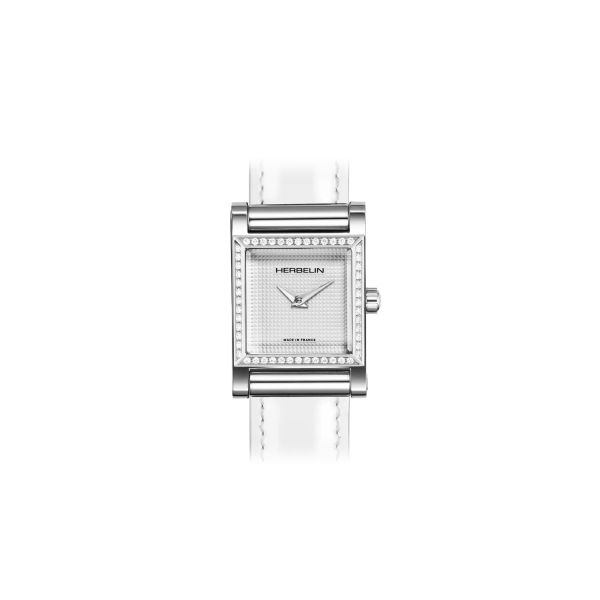 Boîtier Herbelin Antarès Carré Diamants quartz cadran blanc 19 x 19 mm