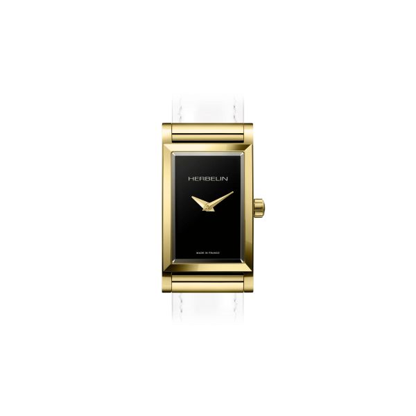 Case Herbelin Antarès PVD yellow gold quartz black dial 27 x 19 mm