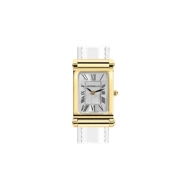 Case Herbelin Antarès Galbé PVD yellow gold quartz silver dial 24 x 19 mm