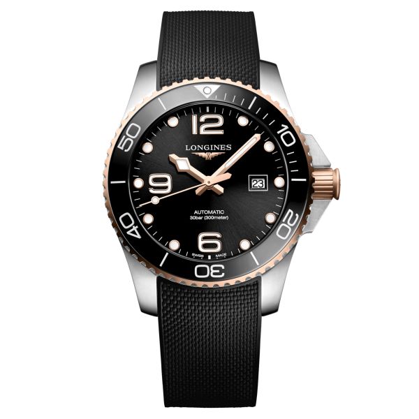 Longines HydroConquest automatic watch black dial black rubber strap 43 mm L3.782.3.58.9