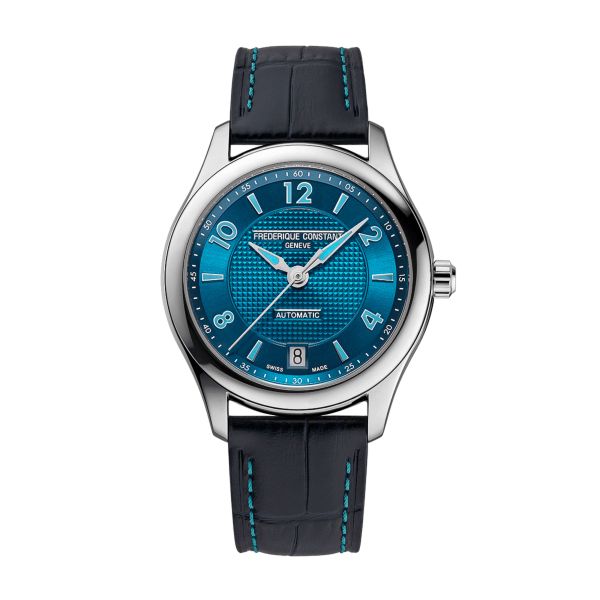 Montre Frédérique Constant Runabout Automatique cadran bleu électrique bracelet cuir 36 mm