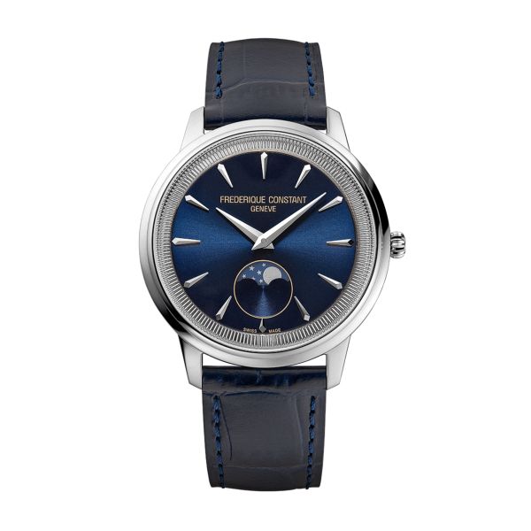 Frédérique Constant Classics Moneta Moonphase quartz blue dial leather strap 37 mm