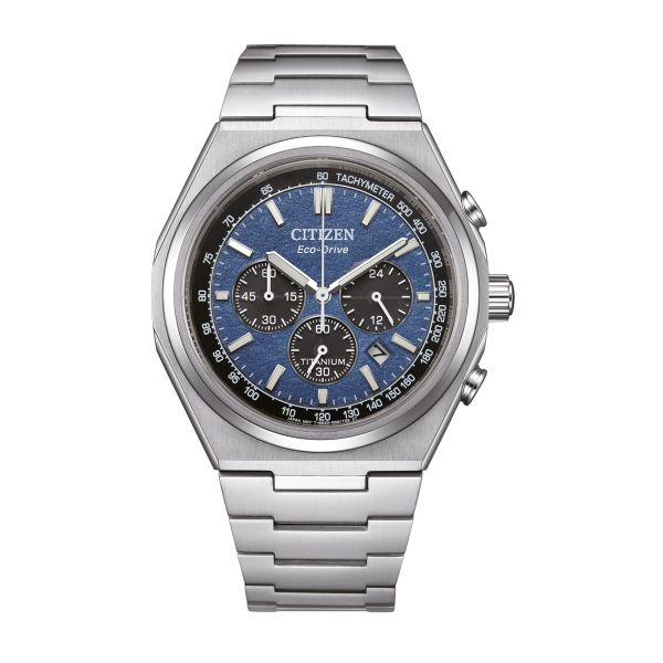 Citizen Super Titanium Chronograph Quartz Eco-Drive blue dial titanium bracelet 42,5 mm