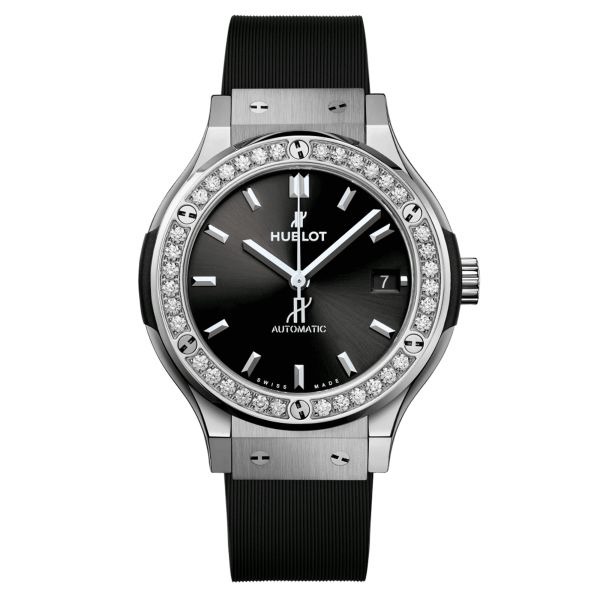 Hublot Classic Fusion Titanium Diamonds automatic black dial black rubber strap 38 mm