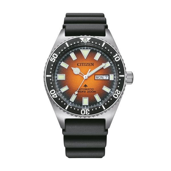 Montre Citizen Promaster Marine automatique cadran orange bracelet caoutchouc 41 mm