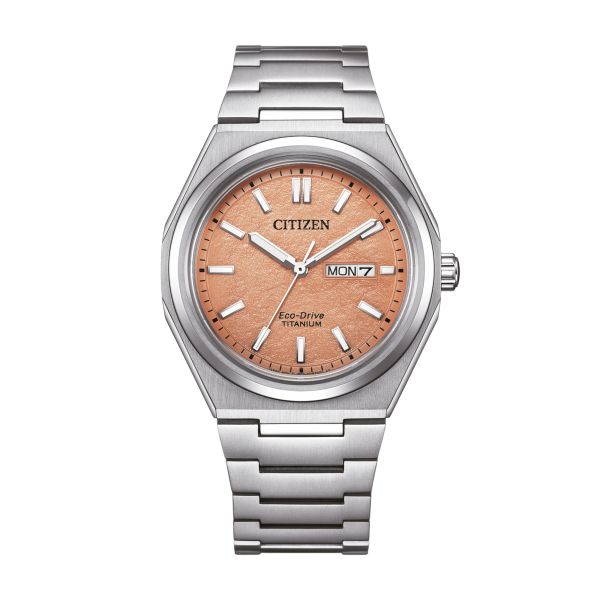 Citizen Super Titanium Day-Date Eco-Drive salmon dial titanium bracelet 39,5 mm