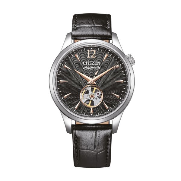 Citizen Platform Elegance Open Heart automatic black dial leather strap 40 mm